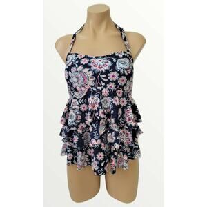 Island Escape floral tiered bandeau tankini top